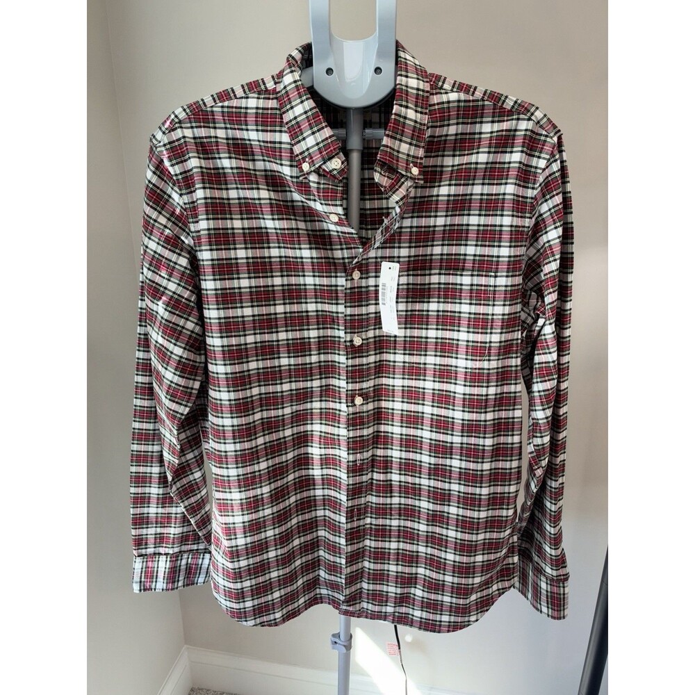 NWT J.Crew Mens Large Slim Long Sleeve Pima Cotton Holiday Tartan Plaid Shirt